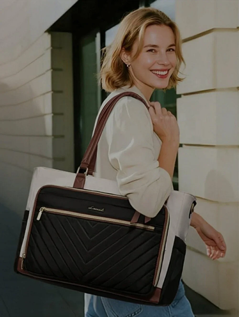 LOVEVOOK Teacher Tote Bag for Women, Work Laptop Bag Gift with Large Cup Holder,